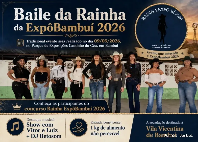 Baile da Rainha da ExpôBambuí 2026 será realizado neste sábado no Parque
                                            de Exposições